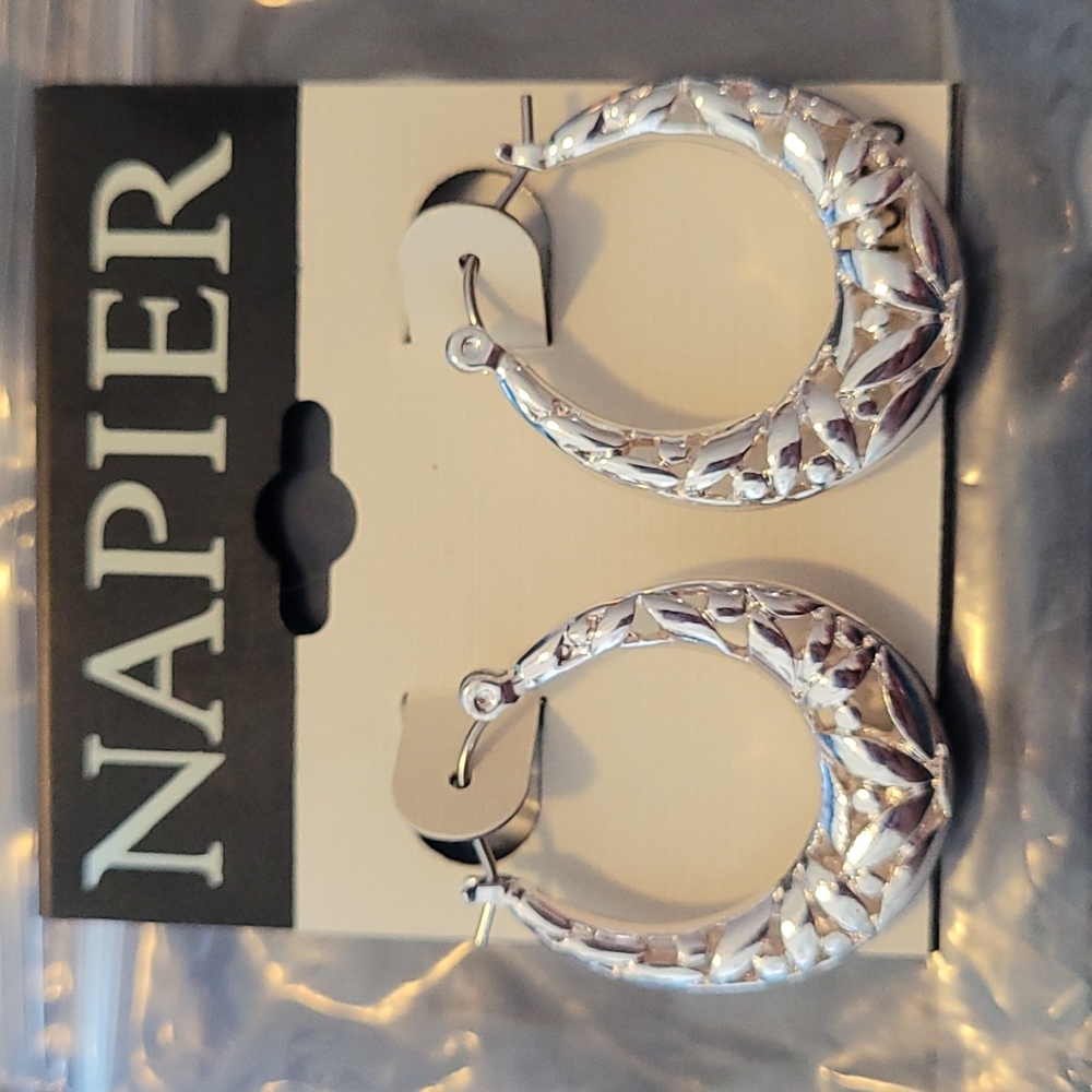 Napier Silver Tone Hoop Earrings NWT